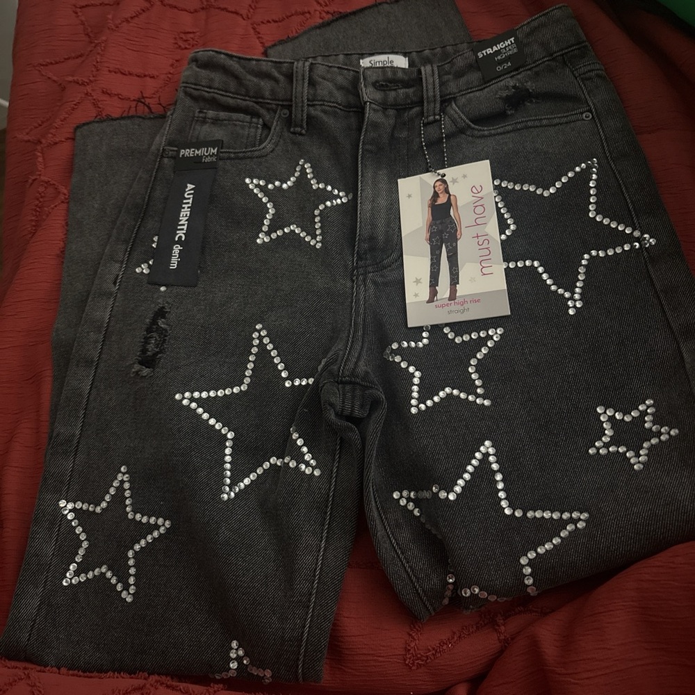 Simple Women Straight Leg Jeans - Black
